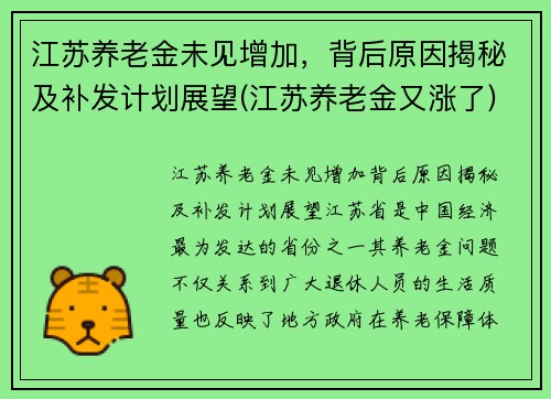 江苏养老金未见增加，背后原因揭秘及补发计划展望(江苏养老金又涨了)
