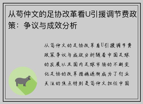 从苟仲文的足协改革看U引援调节费政策：争议与成效分析